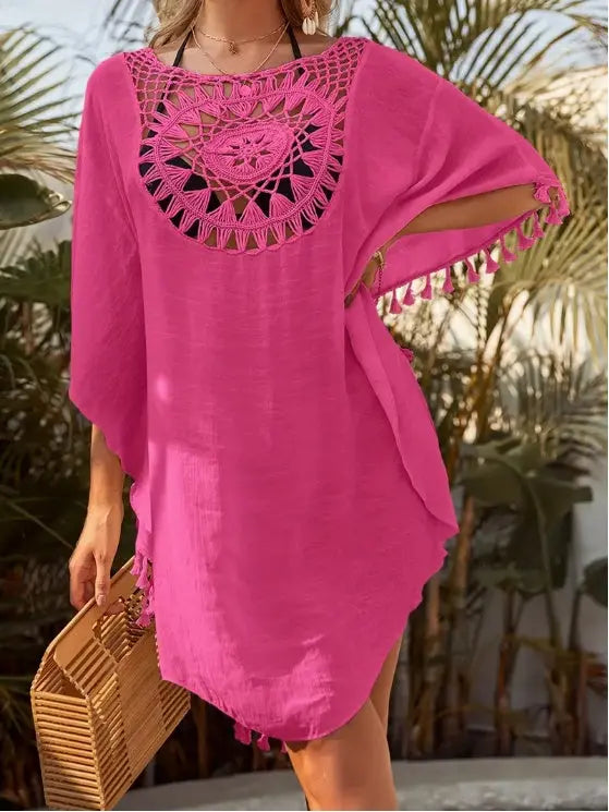 Women's Crochet Lace Tassel Beach Cover-Up Dress Lady T Fashions