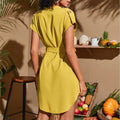 V-neck Short Sleeve Dress With Belt Summer Fashion Bowknot Dresses For Women Clothing Lady T Fashions