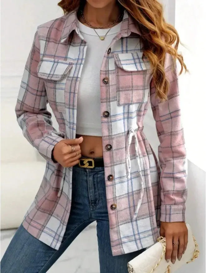 Women's Casual Vintage Plaid Front Button Loose Shirt For Spring Autumn Lady T Fashions