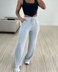 Solid Color High Waist Lace-up Elastic Waist Trimming Casual Trousers Lady T Fashions