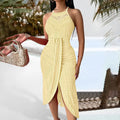 Women's Sexy Halter Neck Ruched Bodycon Midi Dresses Elegant Sleeveless Cocktail Party Dress Lady T Fashions