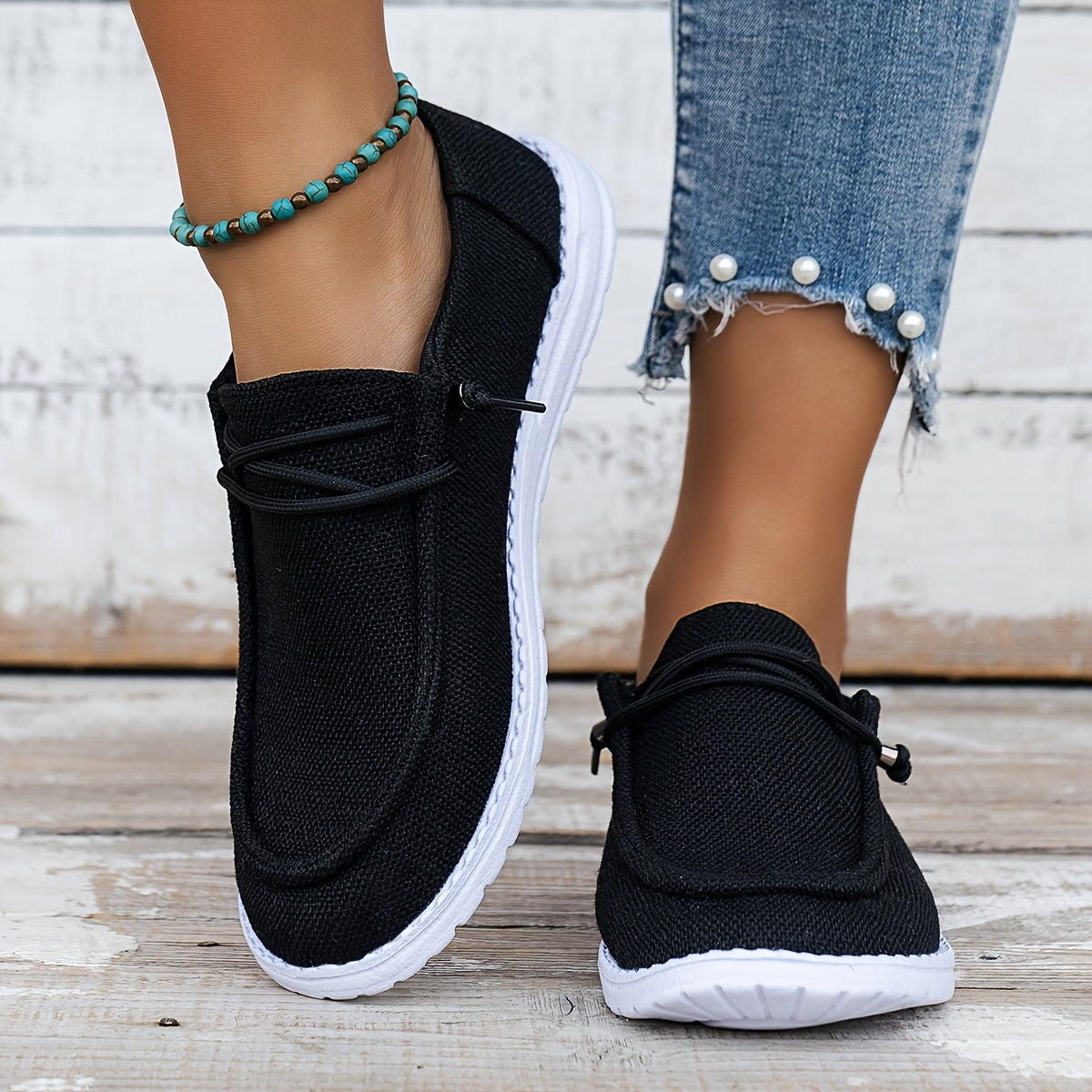 Women's Solid Color Canvas Shoes, Casual Lace Up Flat Sneakers, Women's Daily Travel Shoes Lady T Fashions