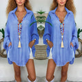 Plus Size Women's Solid Color Notch Lapel Long Sleeve Dress With Button Front Sheer Lightweight Midi Dress For Summer Lady T Fashions