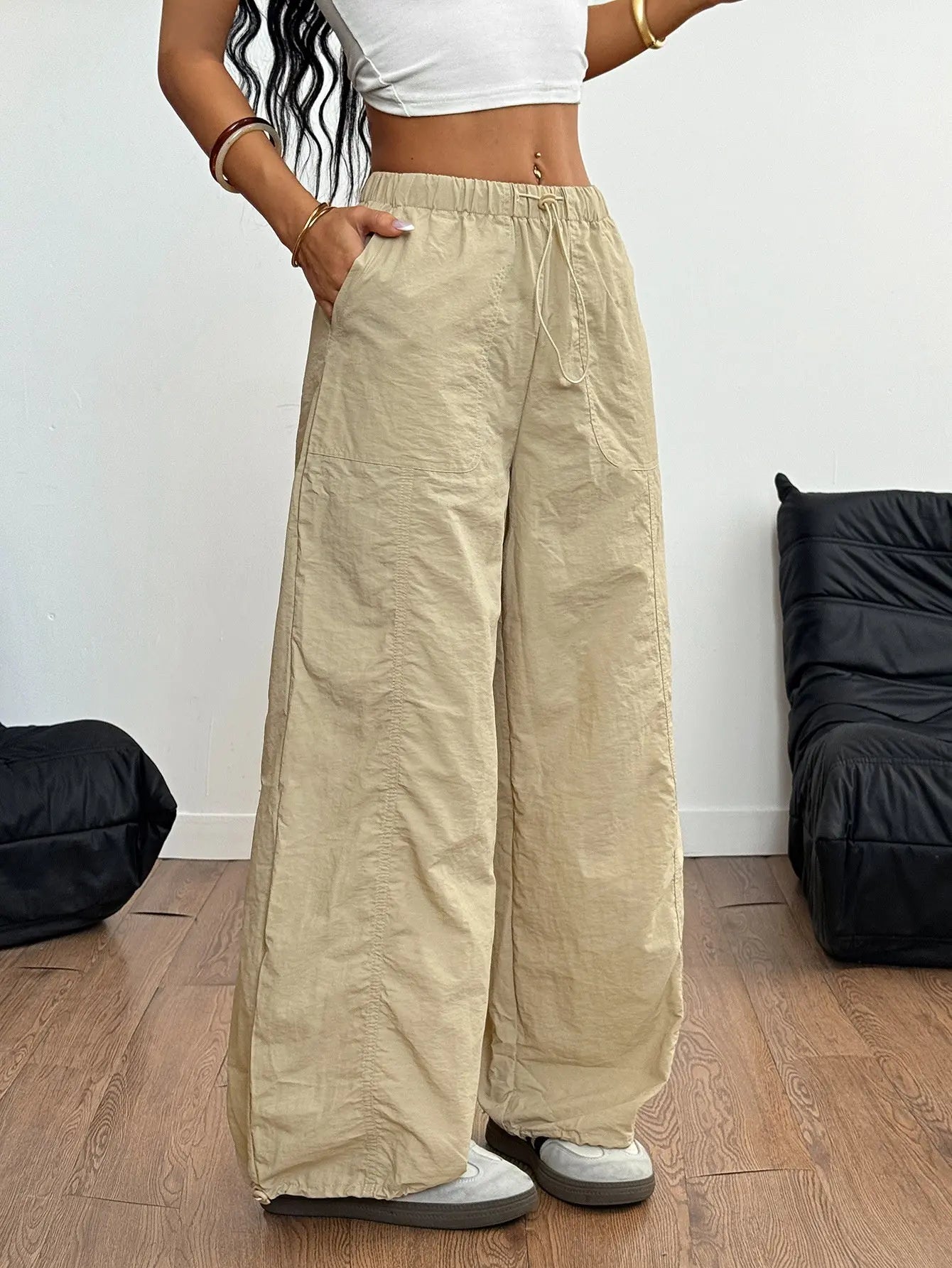 Casual Simple Drawstring Straight-leg Trousers Lady T Fashions