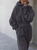 Women'S Cozy Red Hoodie & Sweatpants Set - Casual Long Sleeve Pullover with Pockets, Soft Polyester Blend, Perfect for Fall/Winter Lounging or Outdoor, Sweater Hoodie Lady T Fashions