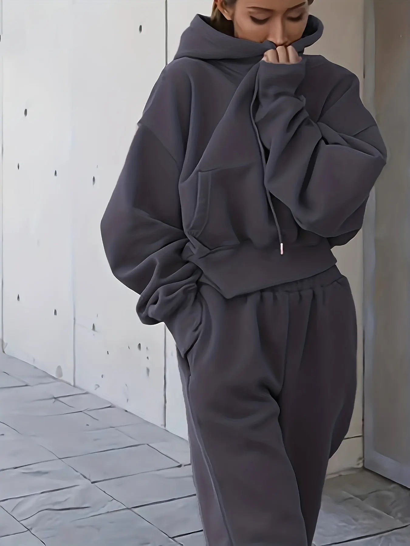 Women'S Cozy Red Hoodie & Sweatpants Set - Casual Long Sleeve Pullover with Pockets, Soft Polyester Blend, Perfect for Fall/Winter Lounging or Outdoor, Sweater Hoodie Lady T Fashions