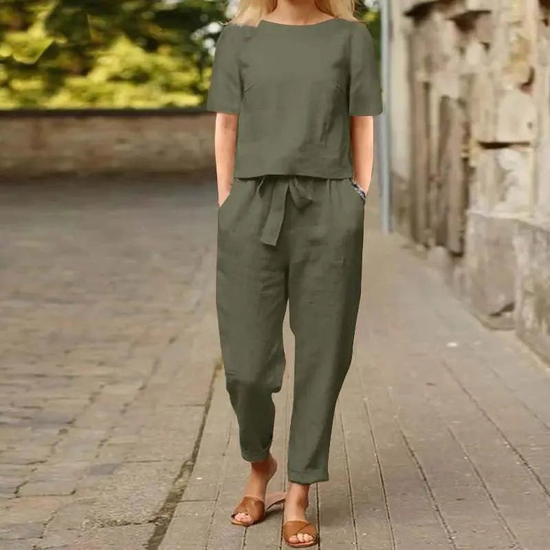 Women's Cotton And Linen Wide-leg Pants Suit Lady T Fashions