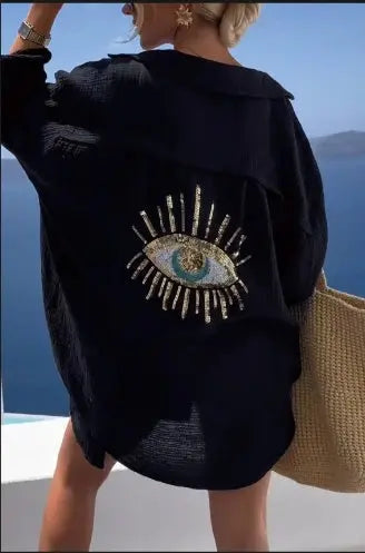 Women's Outdoor Beach Shirt Casual Sequin Beaded Shirt Lady T Fashions