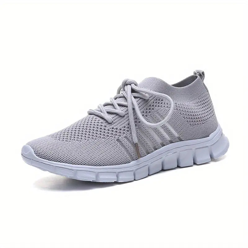 Women's Mesh Breathable Running Shoes, Solid Color Lace Up Front Summer Walking Shoes, Flying Woven Casual Sneakers Lady T Fashions
