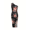 Women's One Shoulder Bodycon Dresses Summer 2025 Ruched High Split Floral Beach Cocktail Wedding Guest Dress Lady T Fashions