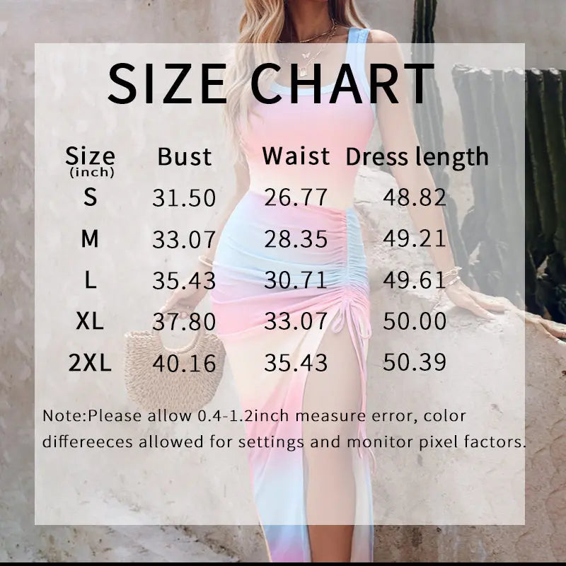 Women's Summer Sexy Sleeveless Side Split Drawstring Bodycon Ruched Tank Dress Lady T Fashions