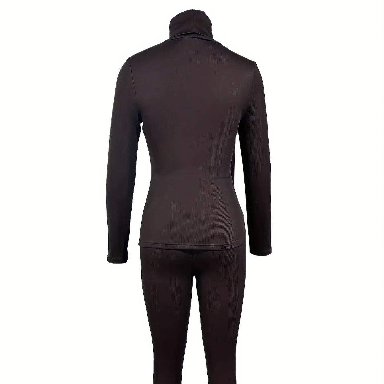 Ladies' Fashionable Solid Color High Neck Slim Fit Top And Slim Fit Pants Set Lady T Fashions