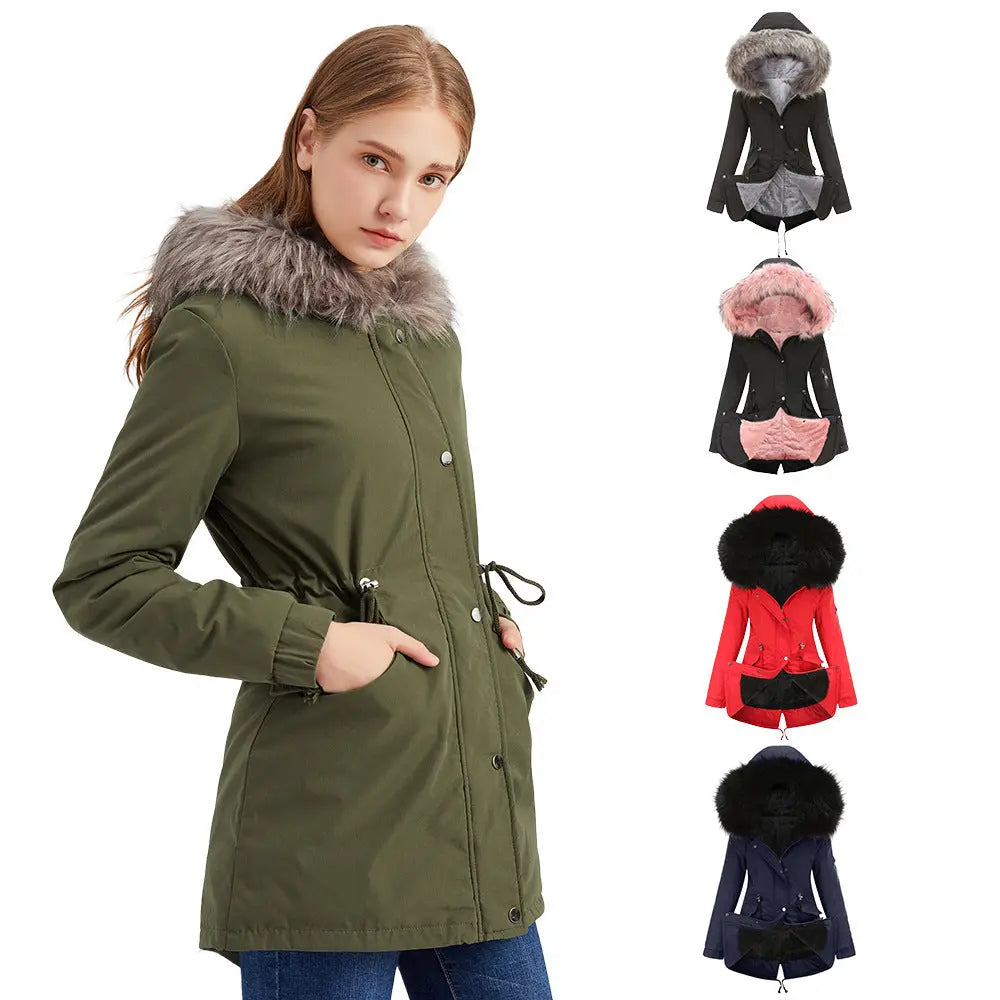 Parka Cotton-padded Coat Mid-length Hooded Lady T Fashions