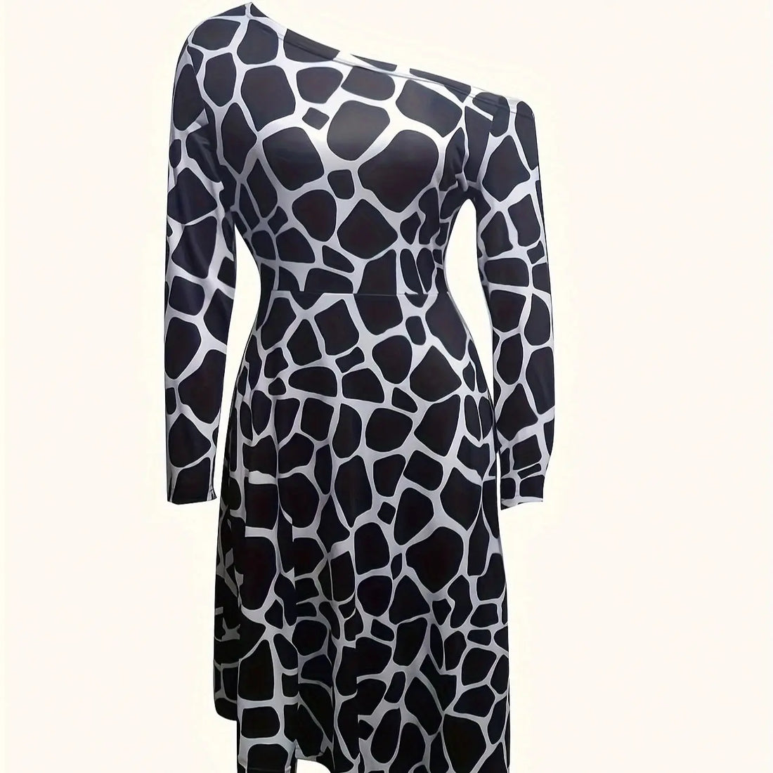 Ladies' Fashionable And Elegant Printed Off Shoulder Zebra Print A-line Dress Lady T Fashions