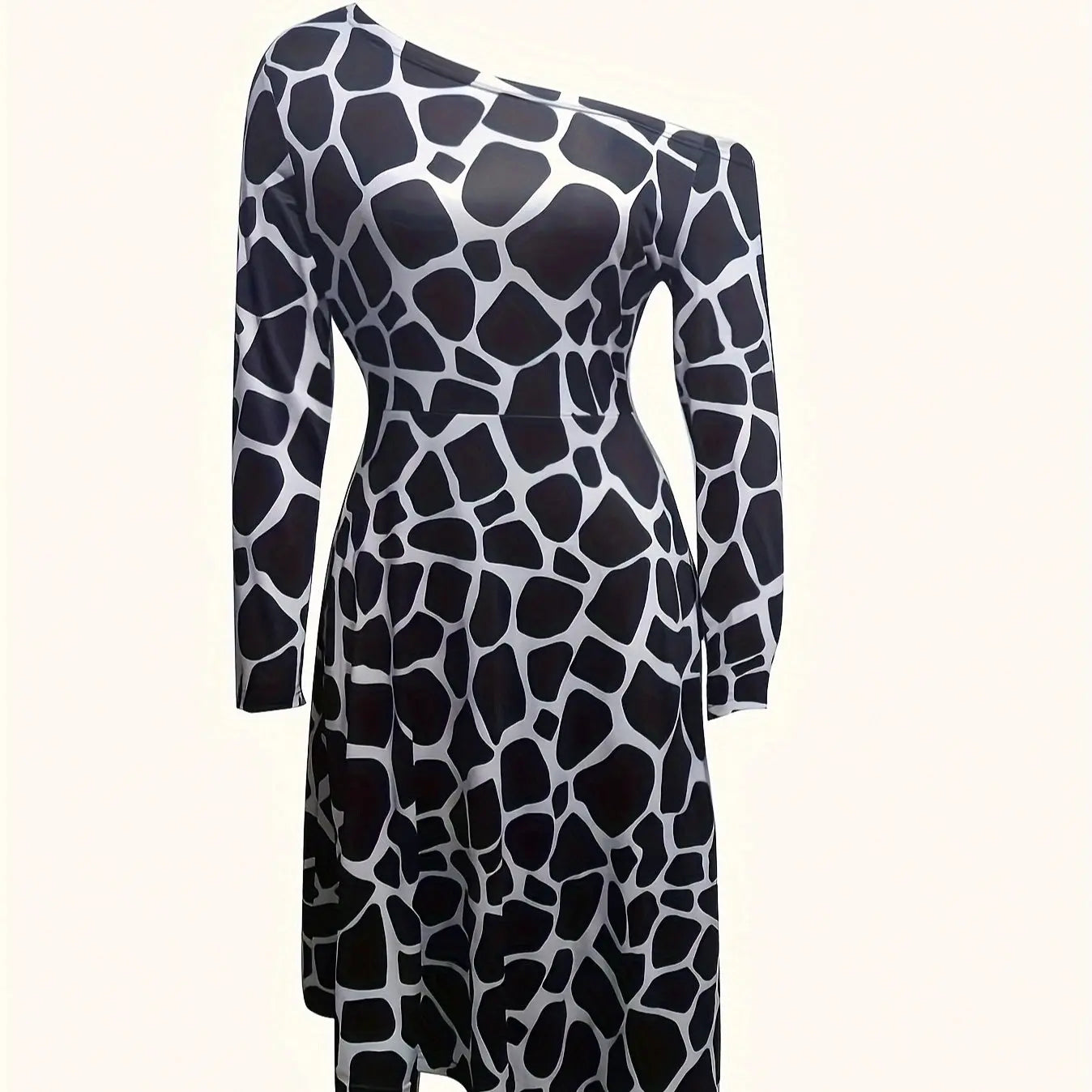 Ladies' Fashionable And Elegant Printed Off Shoulder Zebra Print A-line Dress Lady T Fashions