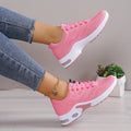 Plus Size Women's Comfortable Air Cushion Low Top Running Sneakers, Lace Up Knitted Outdoor Athletic Shoes Lady T Fashions