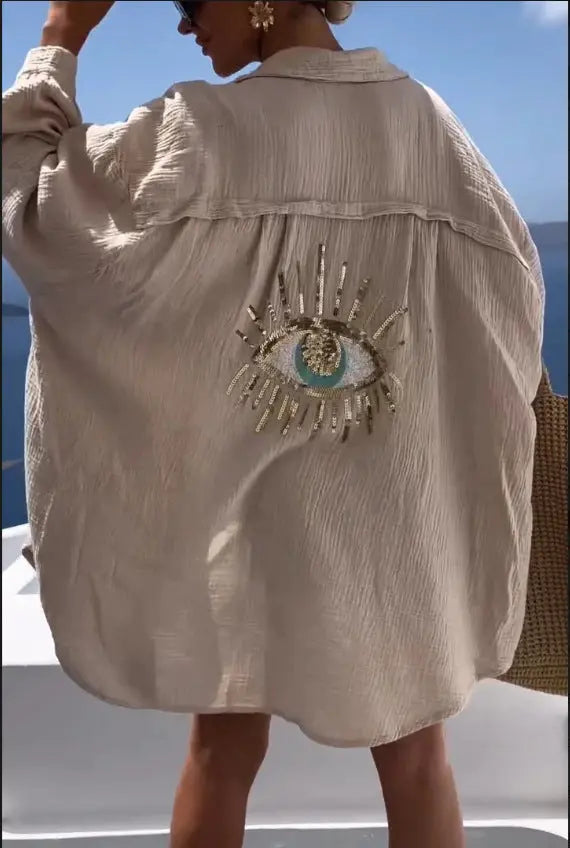 Women's Outdoor Beach Shirt Casual Sequin Beaded Shirt Lady T Fashions