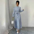 Women's Floral Print Long Sleeve Maxi Dress - Stand Collar A-Line Dress With Waist Detail, Lantern Sleeves & Ruffle Hem For Spring&Fall Lady T Fashions
