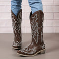 [Retro Cowgirl Boots] Retro Style Women's Western Mid Calf Boots | V-cut Embroidery Cowgirl Boots, Pointed Toe Slip On Shoes Lady T Fashions