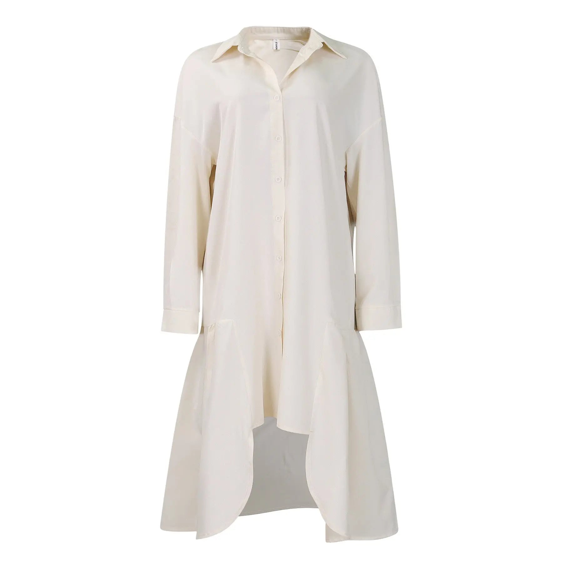 Loose-fitting Long Sleeves Irregular Midi Dress Solid Color Lady T Fashions
