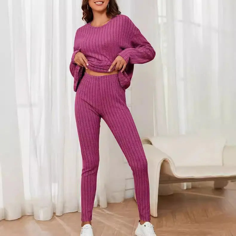 Fashion Casual Long Sleeve Split Irregular Round-neck Shirt Trousers Suit Lady T Fashions