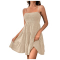 Women's Spaghetti Strap Sleeveless Smocked A-Line Swing Mini Dress, Elegant Casual Summer Dress Lady T Fashions