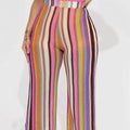 Ladies' Fashionable Casual Printed Rainbow Stripe Straight Leg Wide Leg Pants Lady T Fashions