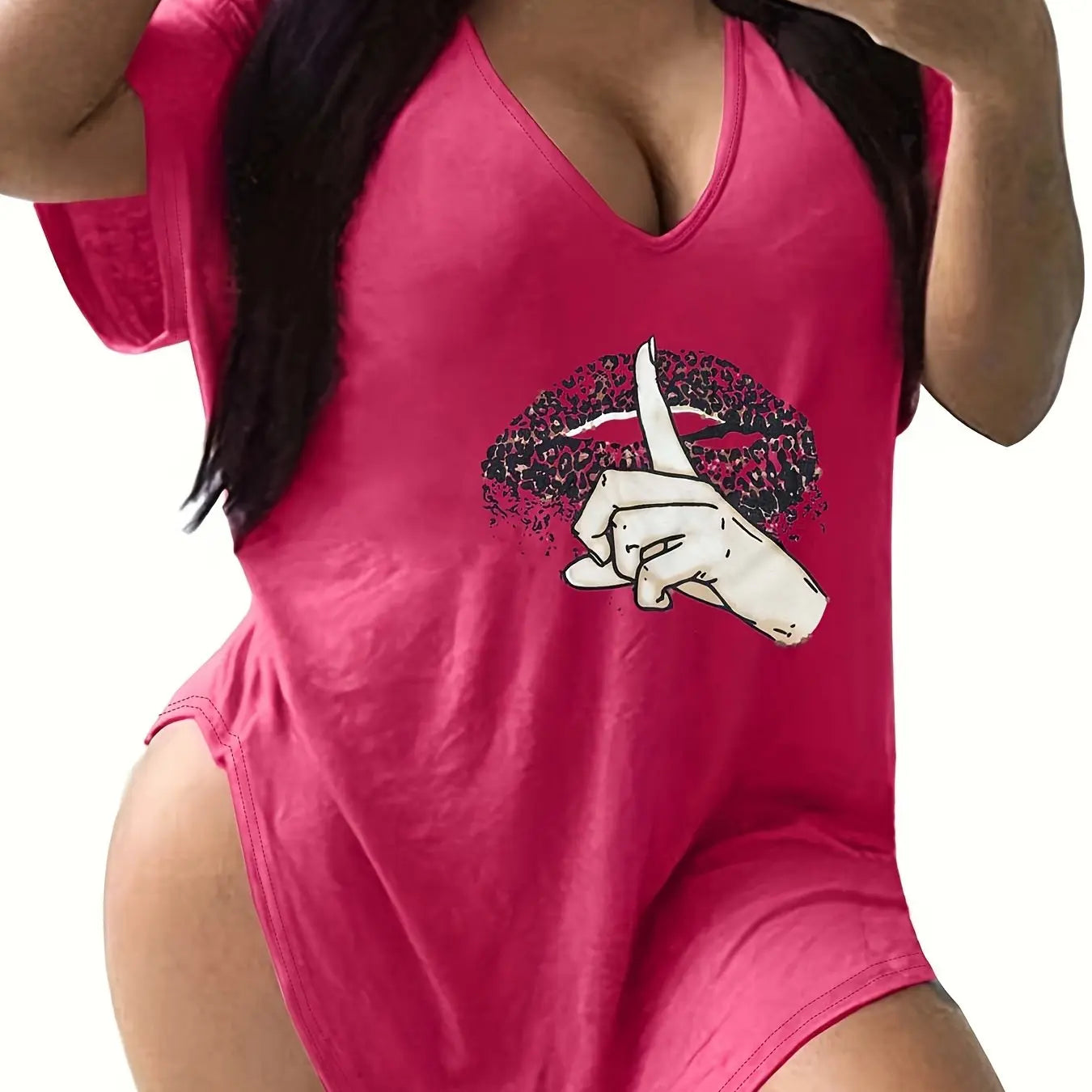 Plus Size Curved Hem T-Shirt - Flattering Relaxed Fit with Classic V Neck, Short Sleeve, and Comfortable Casual Style - Designed for Plus Size Women, Part of Our Womens Plus Size Clothing Collection Lady T Fashions