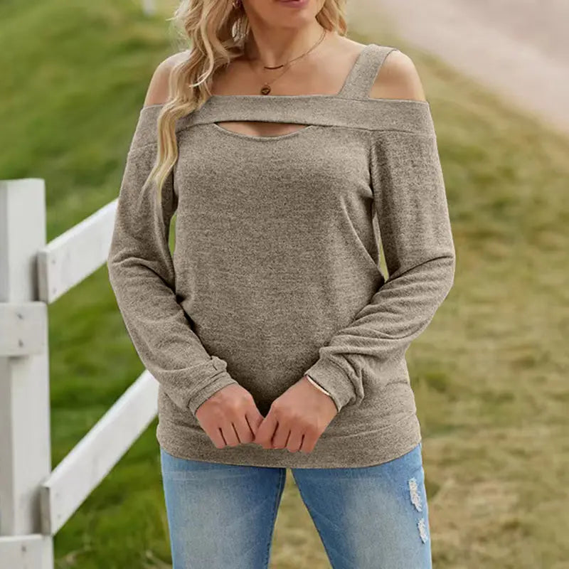 Womens Cold Shoulder Top Cut Out Long Sleeve Basic T Shirts Casual Blouse Tshirts Lady T Fashions