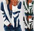 Women's Long Sleeve Shirts Zipper Color Block V Neck Tunic Tops Casual Blouse Lady T Fashions