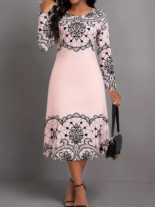 Ladies' Round Neck Printed Fashionable Dress Lady T Fashions