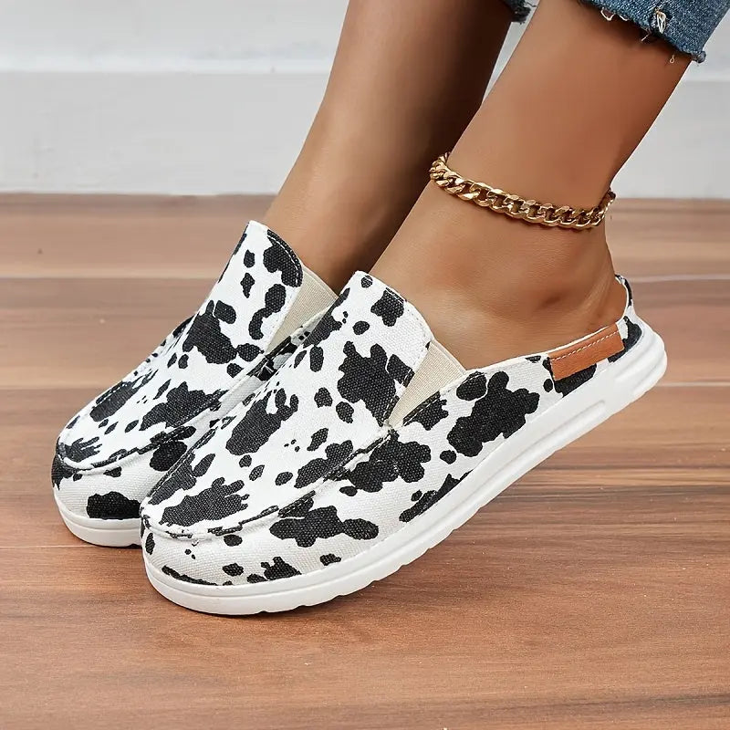 Women's Slip On Flat Loafers, Lightweight Round Toe Canvas Shoes, Casual Low Top Mules Lady T Fashions