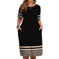 Comfortable Round Neck Fashion Elegant Contrast Color Short Sleeve Dress Lady T Fashions