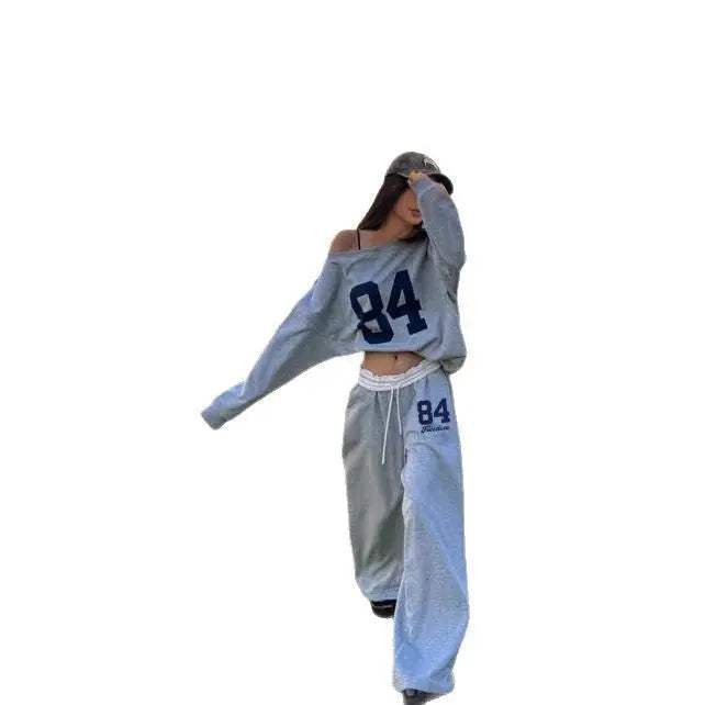 European And American Loose Casual Print Trousers Sweater Suit Lady T Fashions