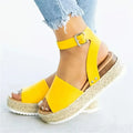 Mid Heel Platform Espadrille Sandals - Buckle Ankle Strap, Open Toe, Lightweight, Non Slip, Faux Leather Upper, PU Sole, Comfortable, Casual, Solid Color, Summer Shoes for Women Lady T Fashions