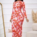 Ladies' Fashionable And Elegant Temperament Petal Print Autumn And Winter Long Sleeved Dress With Elegant Orientation Lady T Fashions