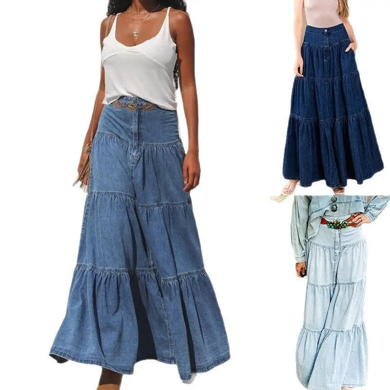 Low Waist Distressed Vacation Style Cake All-matching Jeans Skirt Lady T Fashions