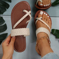 Women's Flat Slide Sandals, Toe Loop Braided Band Slip On Shoes, Casual Beach Slides Lady T Fashions