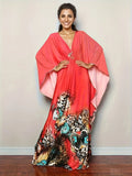 Plus Size Floral Print Dress - Elegant V-Neckline, Flowy Batwing Sleeves, Effortless Casual Style - Designed for Plus-Size Women, Ideal for Ramadan Celebrations and Everyday Wear Lady T Fashions