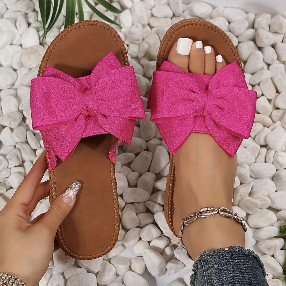 Women's Bowknot Design Flat Sandals, Slip On Open Toe Non-slip Summer Slides Shoes, Comfy Beach Shoes Lady T Fashions