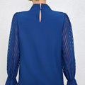 Women's Solid Color Mesh Patchwork Long Sleeved Shirt With Black Fungus Edge Collar Lady T Fashions