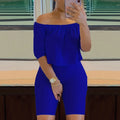 Sexy Solid Fashion Pantsuits Two-piece Set, Off Shoulder Short Sleeve Tops & Slim Shorts Set, Women's Clothing Lady T Fashions