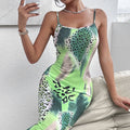 Ladies' Leopard Print Cross Shoulder Strap Backless Dress With A Banquet Vibe. Lady T Fashions