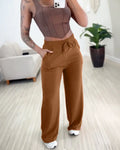 Solid Color High Waist Lace-up Elastic Waist Trimming Casual Trousers Lady T Fashions