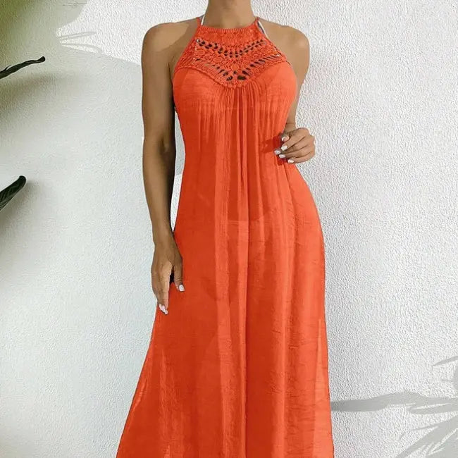 Swim Women Summer Holiday Hollow Out Dress With Halter Neck Lady T Fashions