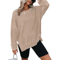 Womens Waffle Knit Crewneck Sweatshirts Long Sleeve Side Slits Casual Pullover Sweatshirt Tops Lady T Fashions