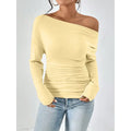 Women's Off The Shoulder Tops Long Sleeve T Shirts Going Out Tops Casual Trendy Ruched Slim Fitted Tees Lady T Fashions