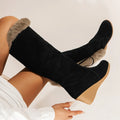 Women's Wedge Knee High Snow Boots, Plush Comfy Lace Up Round Toe Shoes, Winter Thermal Shoes Lady T Fashions