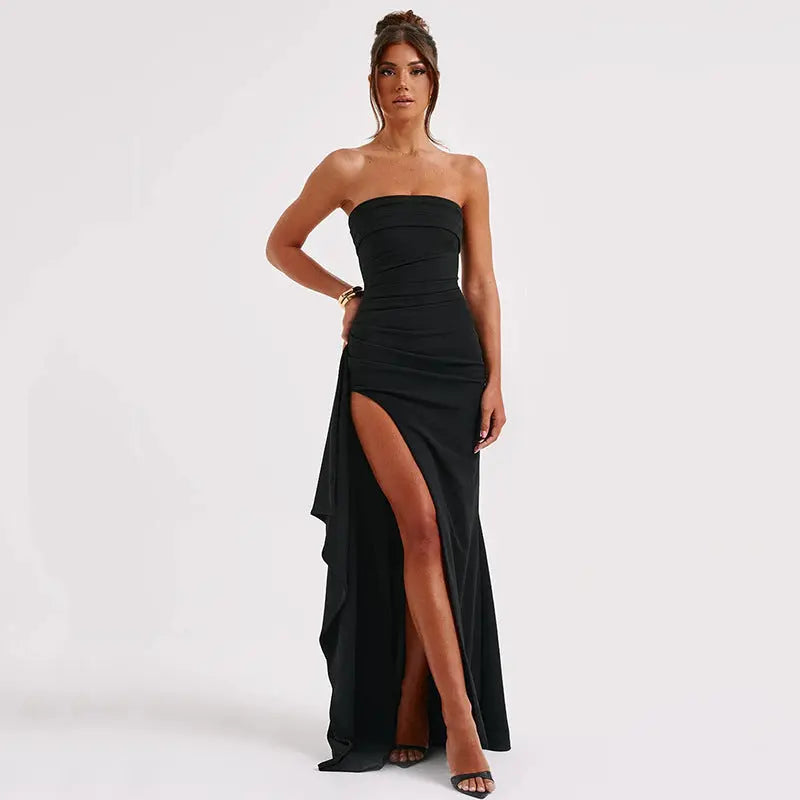 Strapless Split Long Dress Summer Fashion Pleated Bridesmaid Dress For Womens Party Wedding Clothing Lady T Fashions
