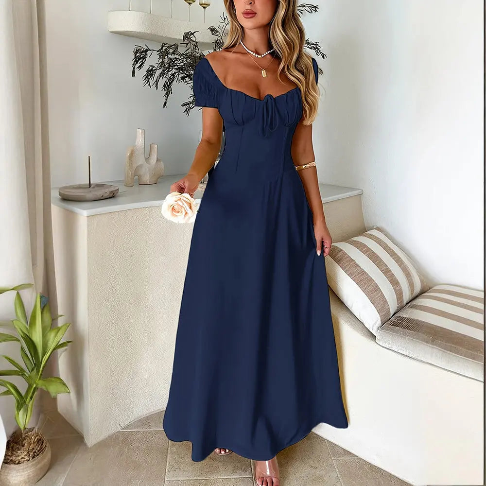 Women's Bohemian Backless Maxi Dress Flowy Ruffled Beach Dress With Adjustable Belt Summer Vacation Boho Dress For Casual Outings Lady T Fashions